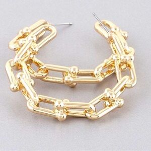 Gold Tone Chain Locked Hoop Earrings